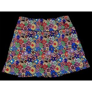 Fulbelle Womens Floral Athletic Skort Multi-Color Retro Print Zipper Pocket Sz L